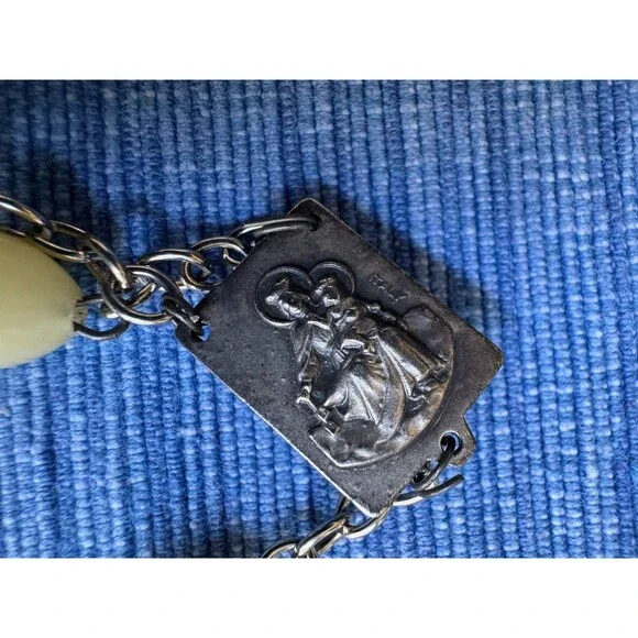 Vintage Italy Stamped Catholic Rosary Ivory Celluloid Oval Beads Madonna Center - Picture 4 of 8